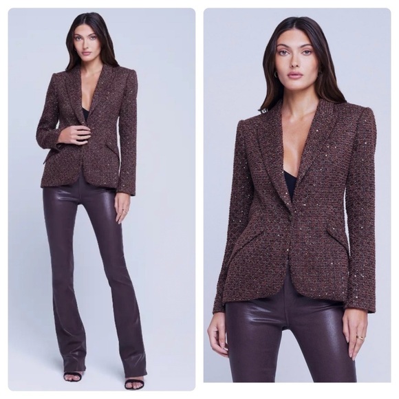 New L’AGENCE Chamberlain Tweed Sparkling Blazer Jacket - Picture 1 of 9